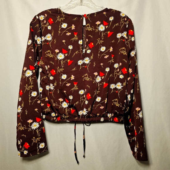 NWT Levi's Womens Brown Floral Polyester Long Sleeve Blouson Top Blouse Small - Picture 5 of 12